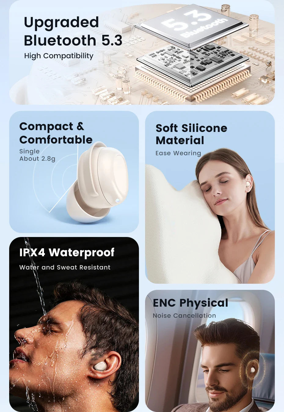Toocki EJ12 Wilreless Bluetooth5.3 Earphones ENC Noise Cancellation Headphones AAC&SBC Stero Sound Mini Earbuds Touch Control