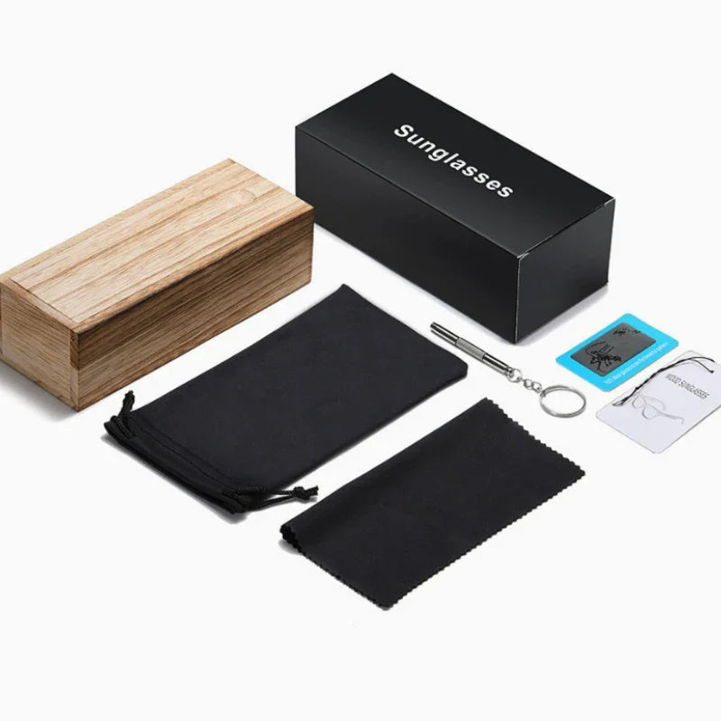 Natural Bamboo Wooden Handmade Polarized Sunglasses Unisex Retro Oversized Frame UV Protection Sun Glasses With Gift Box