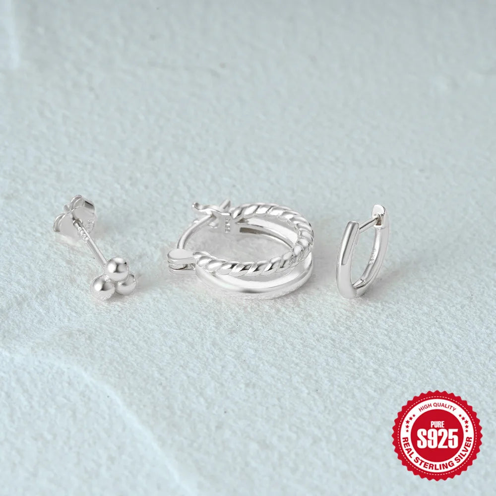 CANNER 925 Sterling Silver 3PCS Zircon Double Layer Hoop Earrings For Women Minimalism Ins Earrings Fine Jewelry Party Gift