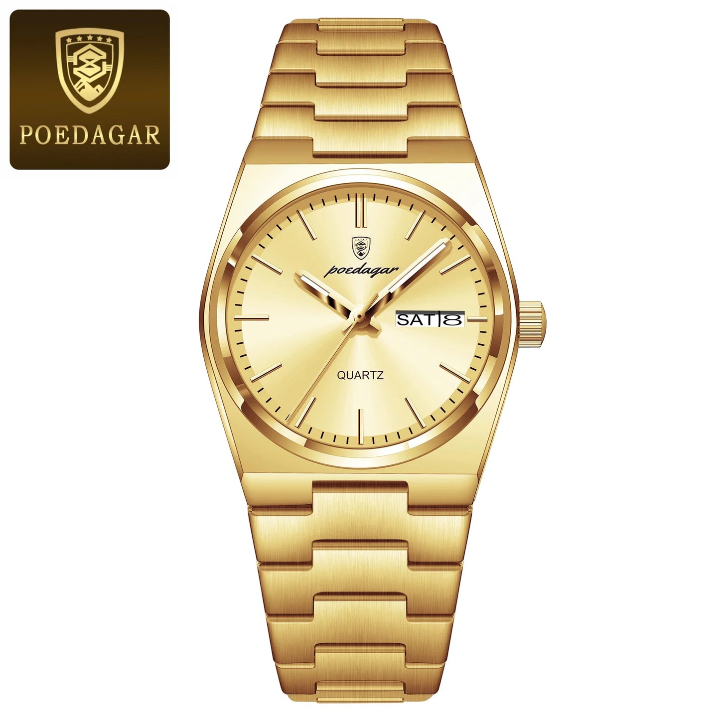 POEDAGAR Original New Woman Watch Stainless Steel Waterproof Luminous Ladies Wristwatch Date Week Elegant Quartz Women's Watches