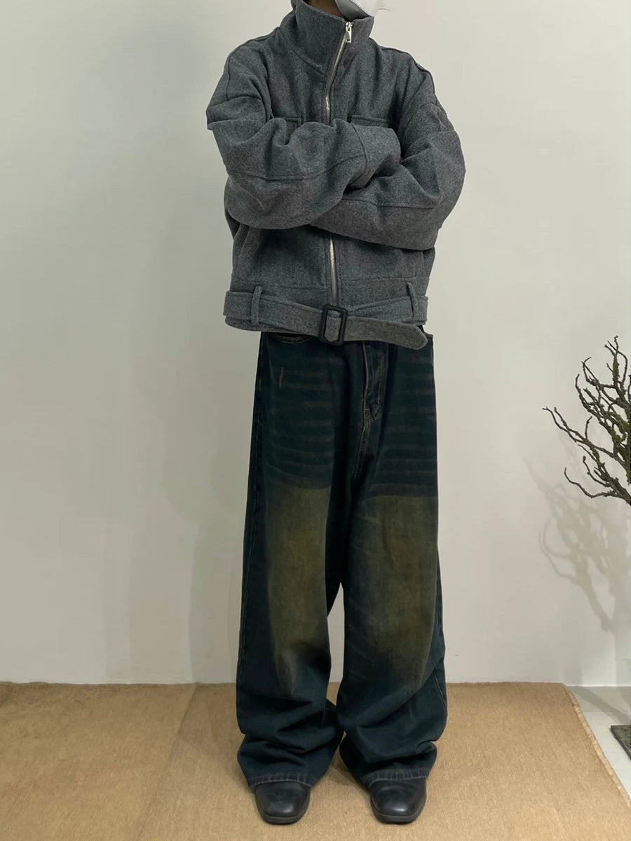 90s Retro Skater Oversized Pants Men Green Wash Adjust-waist