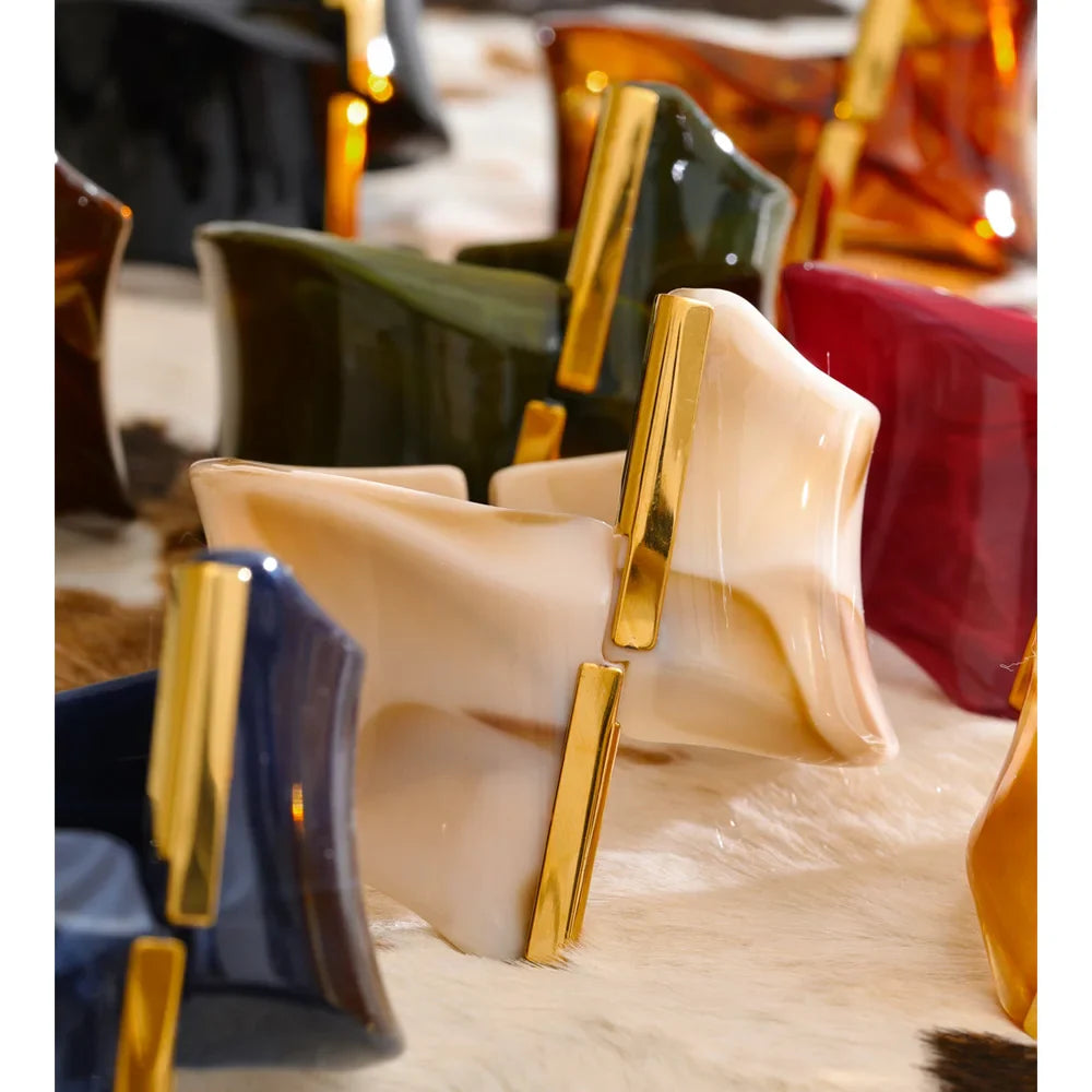 Yhpup 62mm Exclusive Design Multi-Color Acrylic Acetic Acid Wide Bracelet Bangle Stainless Steel Fashion Statement Jewelry 2025