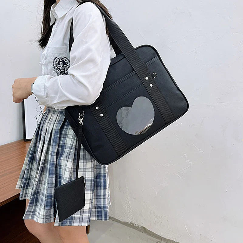Japanese Lolita Heart JK School Uniform Bags Fashion Women Oxford  Women Student PU Handbag Cosplay Anime Shoulder Bag