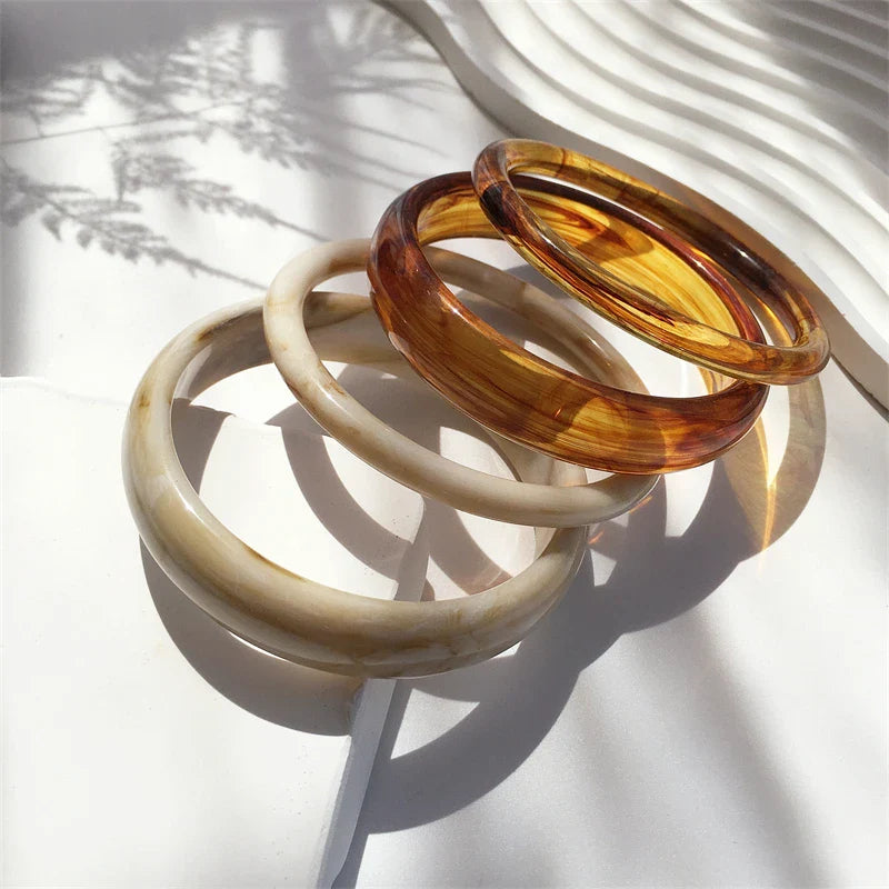 UJBOX 4-Piece Brown & Cream Marble Acrylic Resin Bracelet Bangle Set Stackable Jewelry Lightweight & Eco-Friendly Bulk Discount