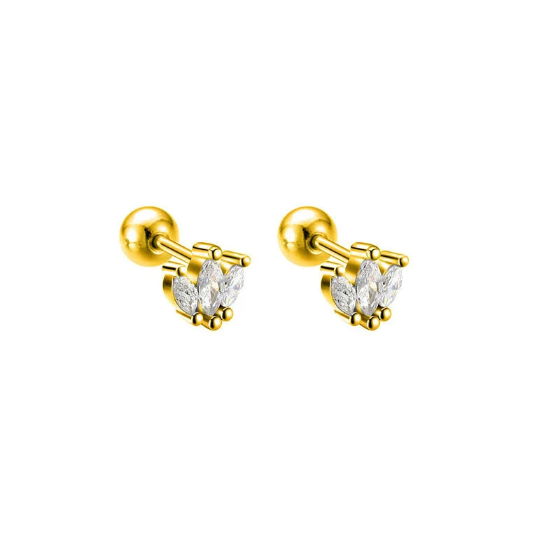 WANTME 925 Sterling Silver Fashion Simple Golden Flower Beads Small Stud Earrings for Women Teen Piercing Jewelry Accessories