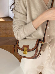 Contrast Panel Canvas Retro One Shoulder Crossbody Saddle Bag