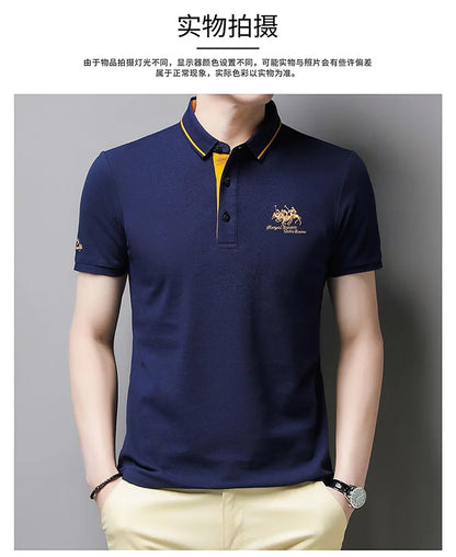 Summer New Men's Embroidered Polo Collar 100% Cotton Short Sleeved Polo Shirt Fashion Solid Color Casual Top T-shirt M-4xl
