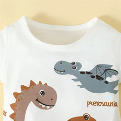 0-3 Years Infant Baby Boy 2PCS Set Cartoon Dinosaur White Short Sleeve Top+Brown Shorts Cute Sport Style Handsome Fashion Outfit