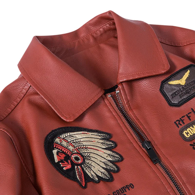 Winter High Sense Stand Collar Embroidery Leather Coat Men's Short Jacket Fashion