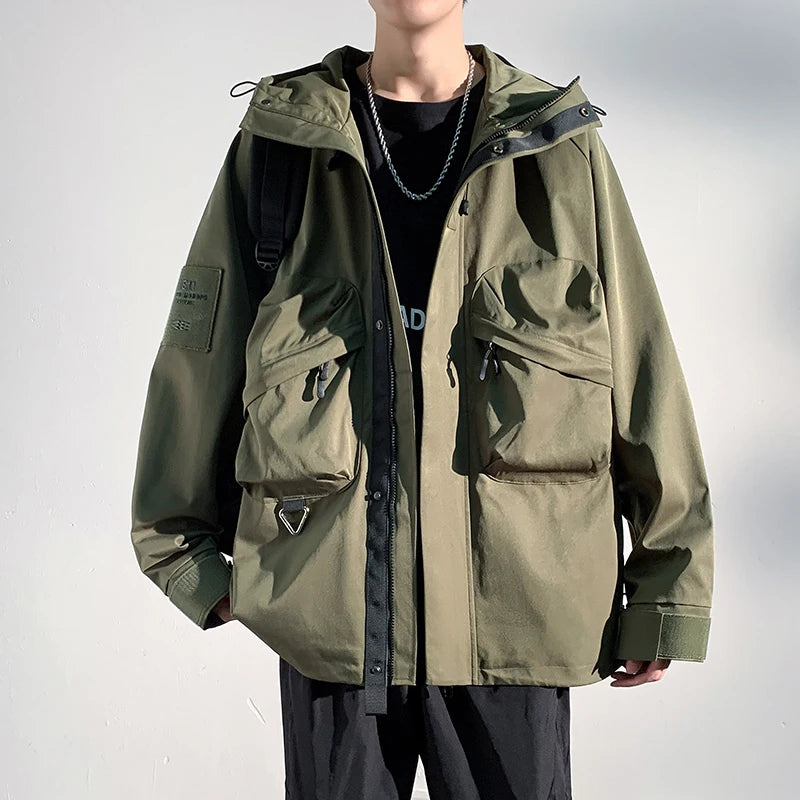 Men's Jacket Design Large Pockets Loose and Fashionable Korean High Neck