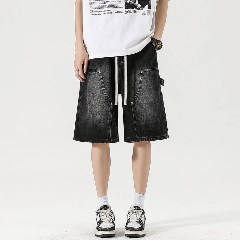 Men's Denim Shorts Summer Loose Vintage Hip-hop Cargo Moto Short