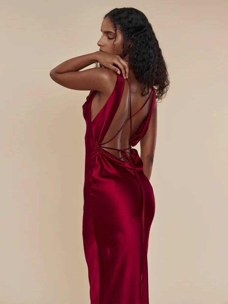 Evening Dresses: Bandage Spaghetti Strap V Neck Maxi Dress For Women