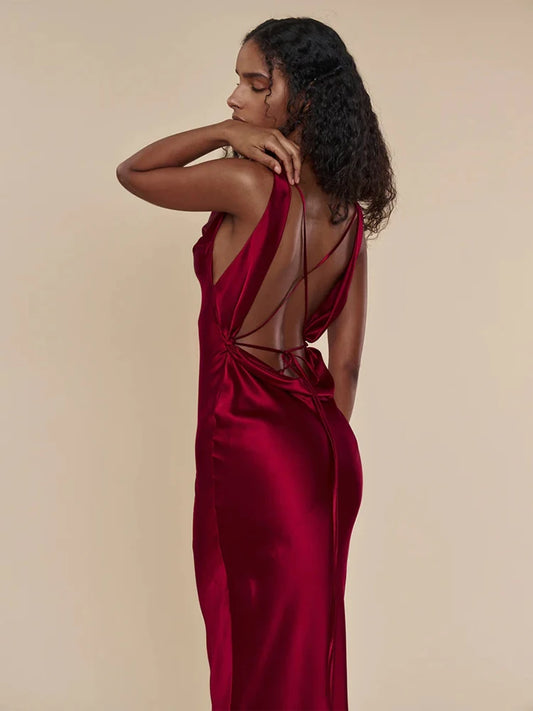 Evening Dresses: Bandage Spaghetti Strap V Neck Maxi Dress For Women