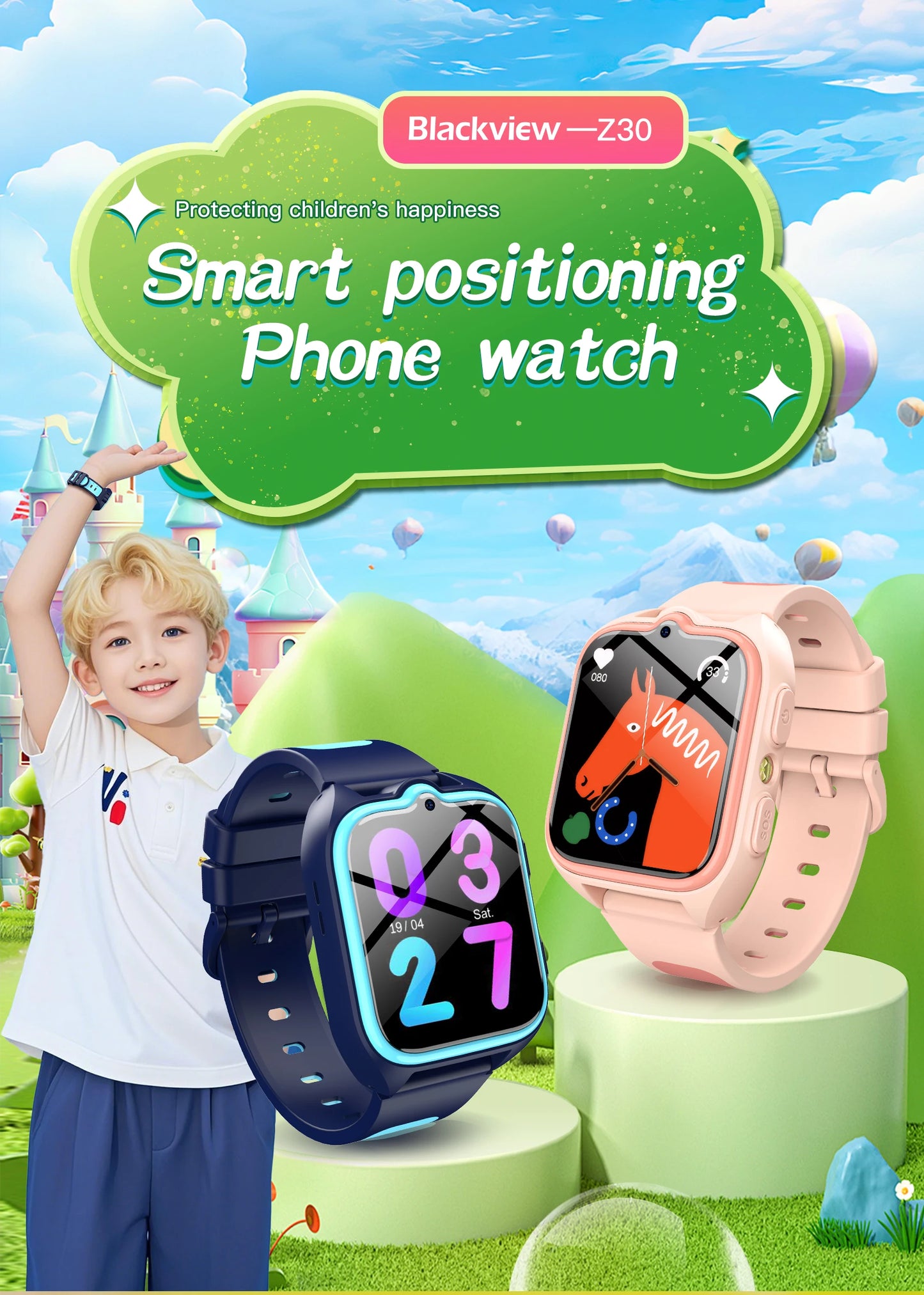 Blackview Z30 Kids Smart Watch Children Phone Watch, LBS+WiFi+GPS Triple AI Positioning, 4G Video Call, Phone Watch Smartwatch