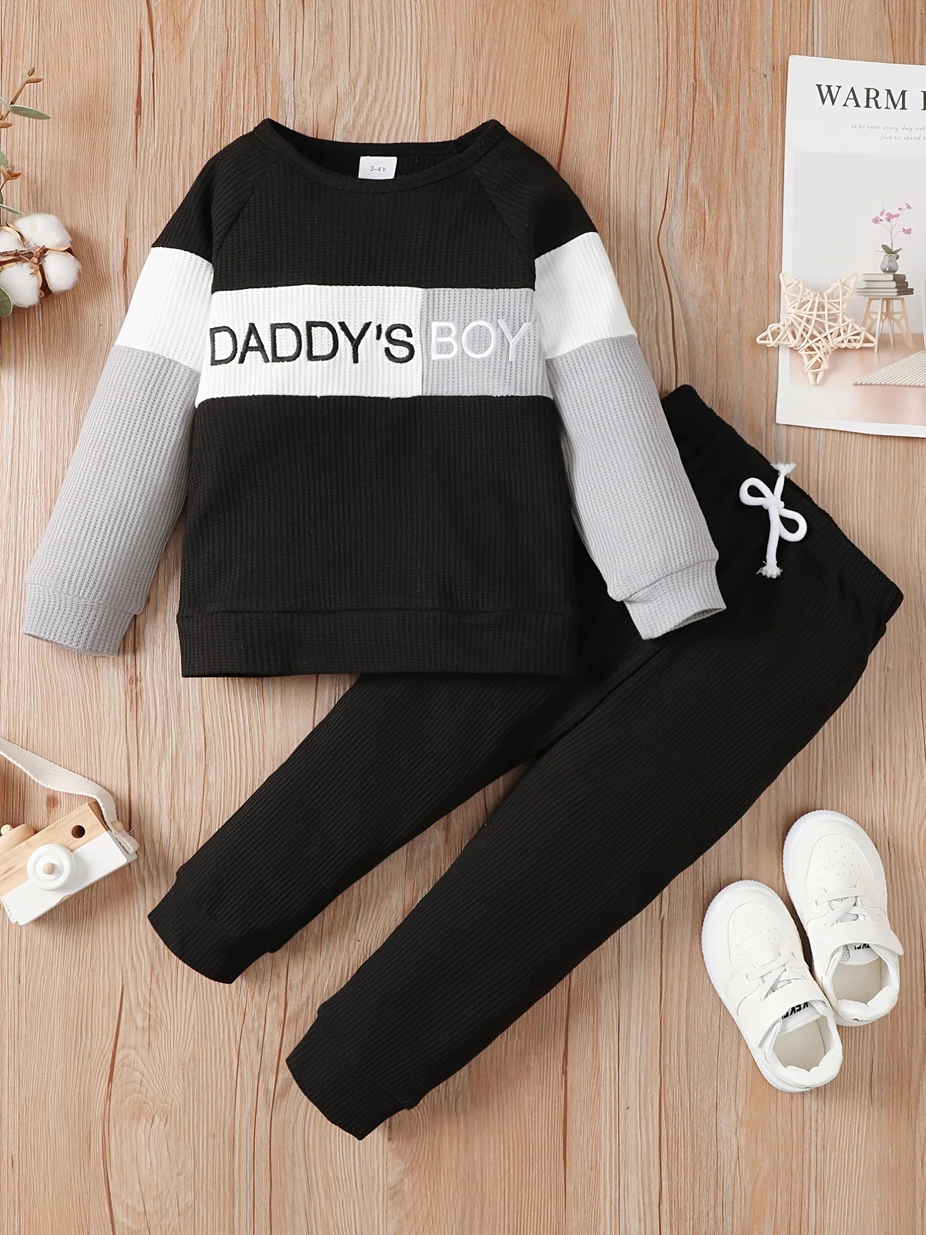 Winter Newborn Infant Baby Boy Long Sleeve Knitted    Soft  Waffle  Letter Casual Fashion Baby Clothing