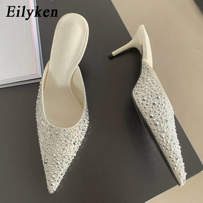 Eilyken New Sexy Party Prom Rivet Women Slippers Design Pointed Toe Thin High Heels Mules Ladies Spring Pumps Shoes
