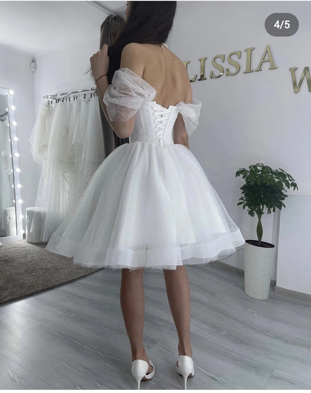 White Bridesmaid Dresses: Wedding Dress Lace Up Back Off The Shoulder Knee Length