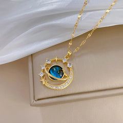 Light Luxurious Temperament Gorgeous Necklace Star and Moon Versatile Stainless