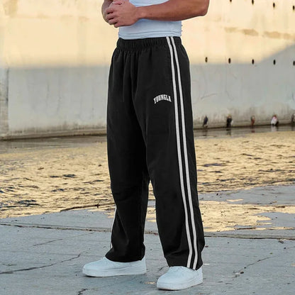 Men's Sports Pants Double Stripe Splicing Printed Casual Pants Gym Fitness Mid