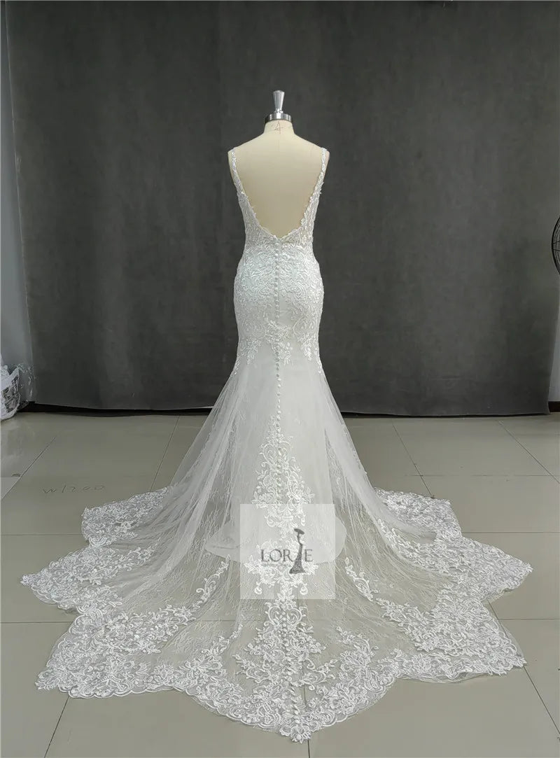 White Bridesmaid Dresses: Mermaid Wedding Dresses Spaghetti Strap Soft Tulle Backless