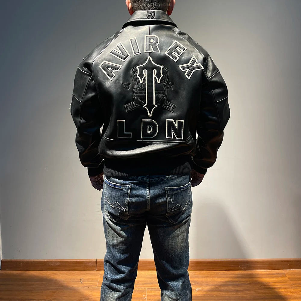 collaborative French lamb leather genuine leather jacket men's