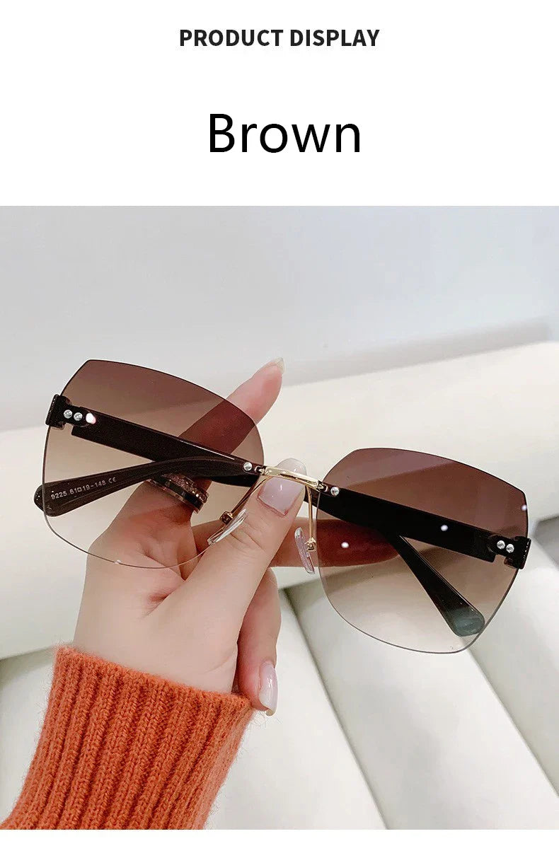 Women's Irregular Frameless Sunglasses; Daily Korean Fashion Multi-sided Polygon Driving Sun Glasses For Sun Protection 9225