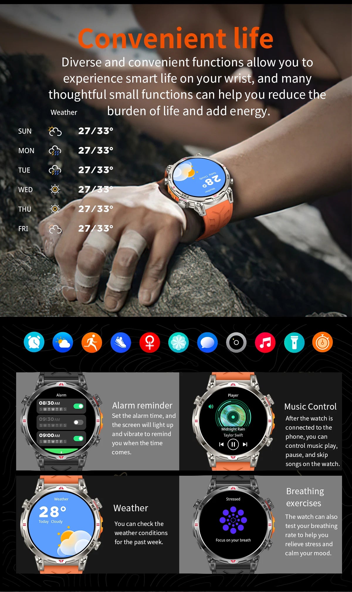 2025New Military GPS Sport Smartwatch Men 650mAh AMOLED Screen Compass Altimeter 10ATM Waterproof Heart Rate Wireless Call Clock