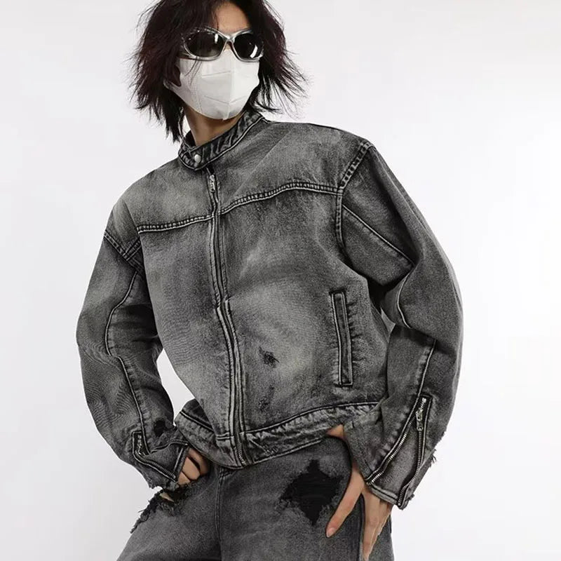 Industry Wash Denim Jackets Man Woman Hip Hop Retro Loose Short Cowboy Coats