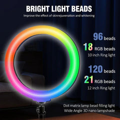 Zomei 10/12in RGB Selfie Ring Light Tripod 110CM LED Fill Light Photography Stand