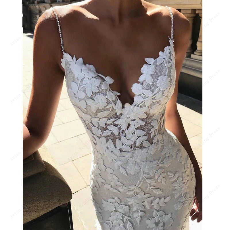 White Bridesmaid Dresses: Boho Lace Appliques Wedding Dress Mermaid Bridal Dresses