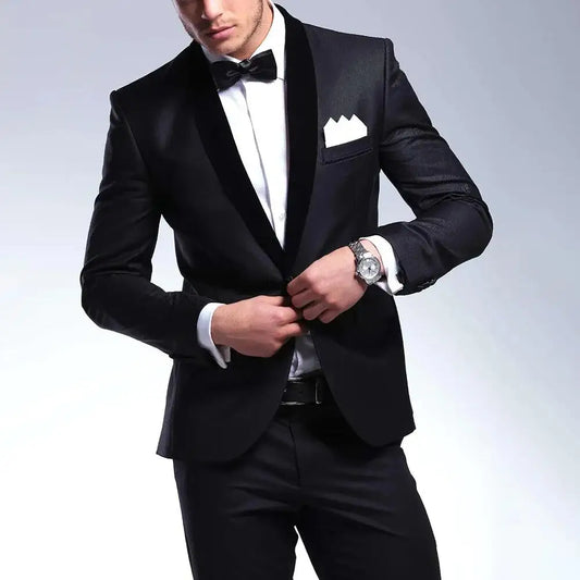 Slim Fit Black Men Suit Two-piece(Jacket+Pants) New Handsome Fashionable Male Formal Wedding Party Set