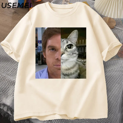 Dexter Morgan Cat T-shirts Funny Cotton Short Sleeve O Neck Tshirt Unisex Streetwear Mens Clothes Harajuku Printed T-shirt Tops