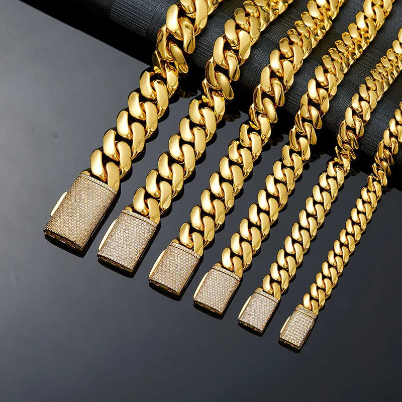 Hip Hop Rock Stainless Steel Rhombus Cuban Miami Link Chain Bracelets for Men Bling Iced Out Rapper Jewelry Gold Silver Color