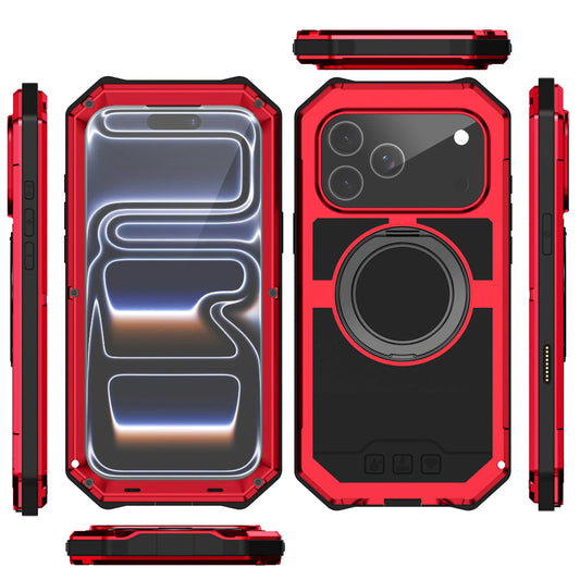 Metal Bracket Magnetic Aluminum Case For iPhone 17 Pro Max Built-in Kickstand Glass Screen Protection Screws Bumper Cover