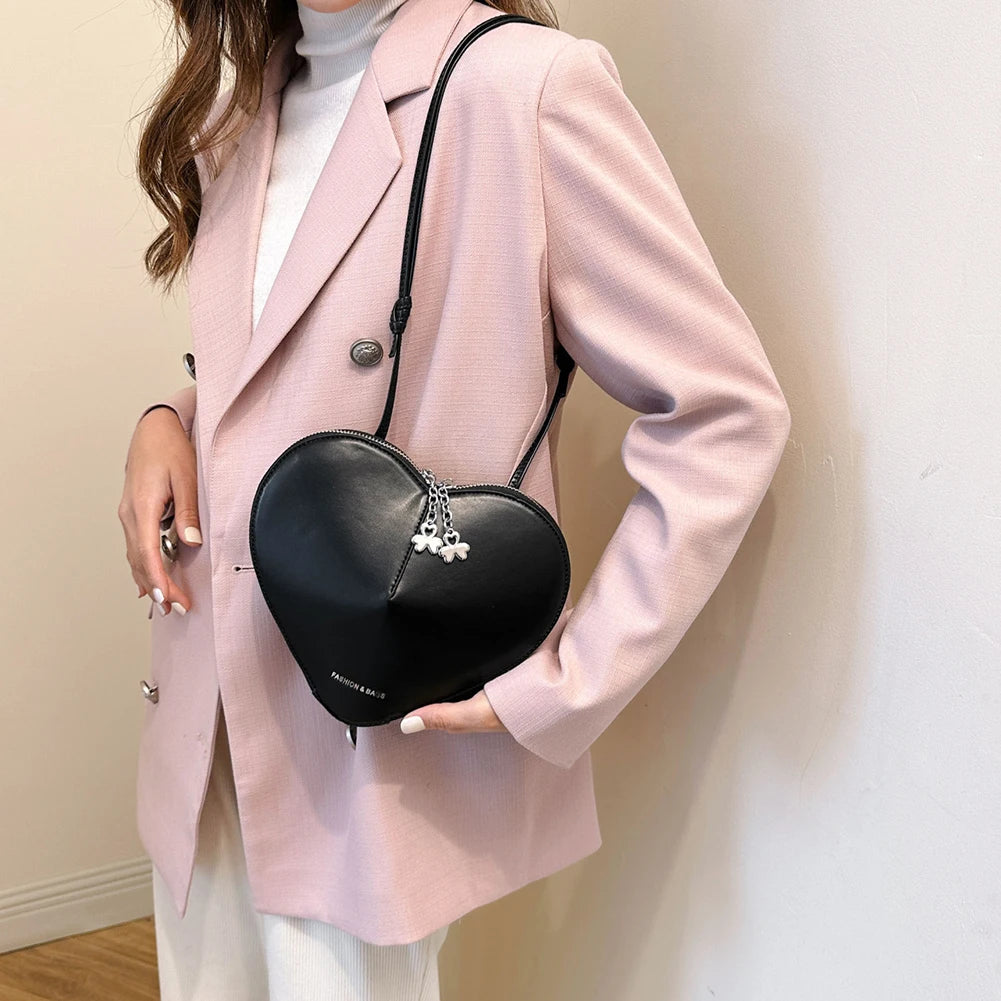 Peach Heart Shape Crossbody Bag Small Shoulder Bag Ladies PU Fashion