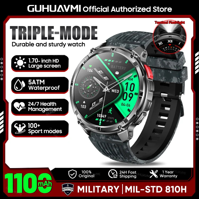 New T-Rex3 1100mAh Large Battery Durable Adult Smart Watch 1.7-inch GPS trackr Compass 5ATM Waterproof BT Call Sports Smartwatch