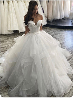 Ball Gown Wedding Dresses Off the Shoulder Lace Up Back Bridal Gowns