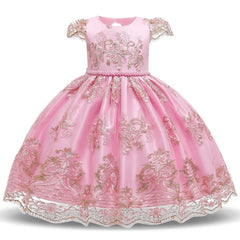 Girls Dress Mesh Pearls Children Wedding Party Dresses Kids Evening Ball Gowns