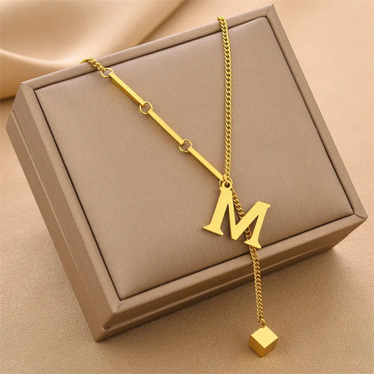 Stainless Steel Pendant Necklace for Women Fashion Gold Color Chain A-Z Alphabet