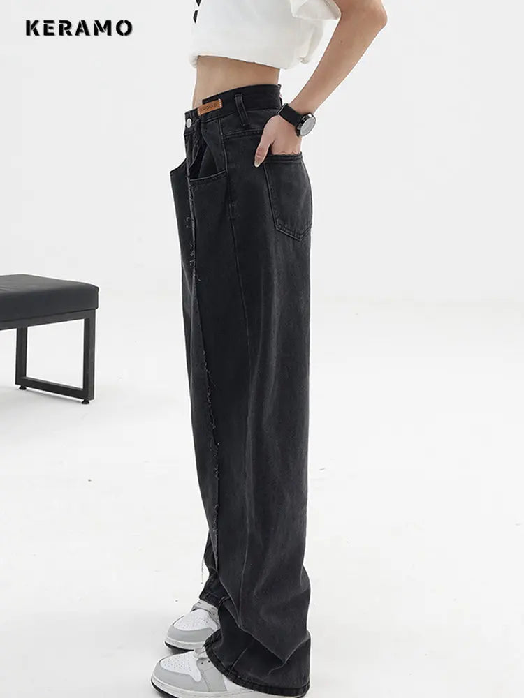 Women Baggy  Long Jeans Harajuku Black Wide Leg Trousers Streetwear