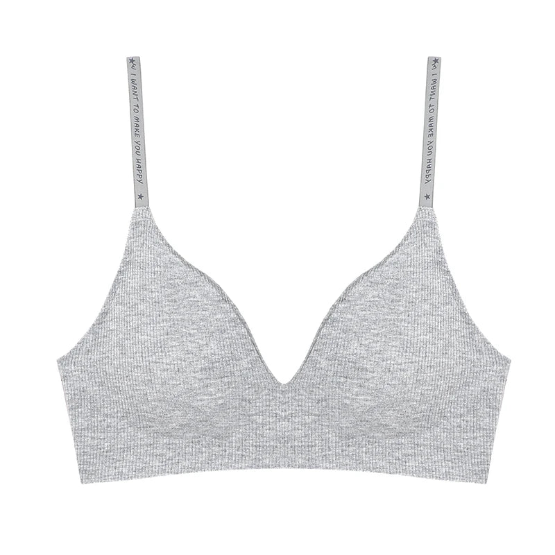 Women Wireless Bra Deep V Padded Bralette S-XL Trendy Stripe Knitting Bras