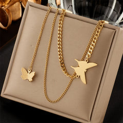 Stainless Steel Geometry Star Moon Butterfly Pendant Multilayer Chain Choker Necklace