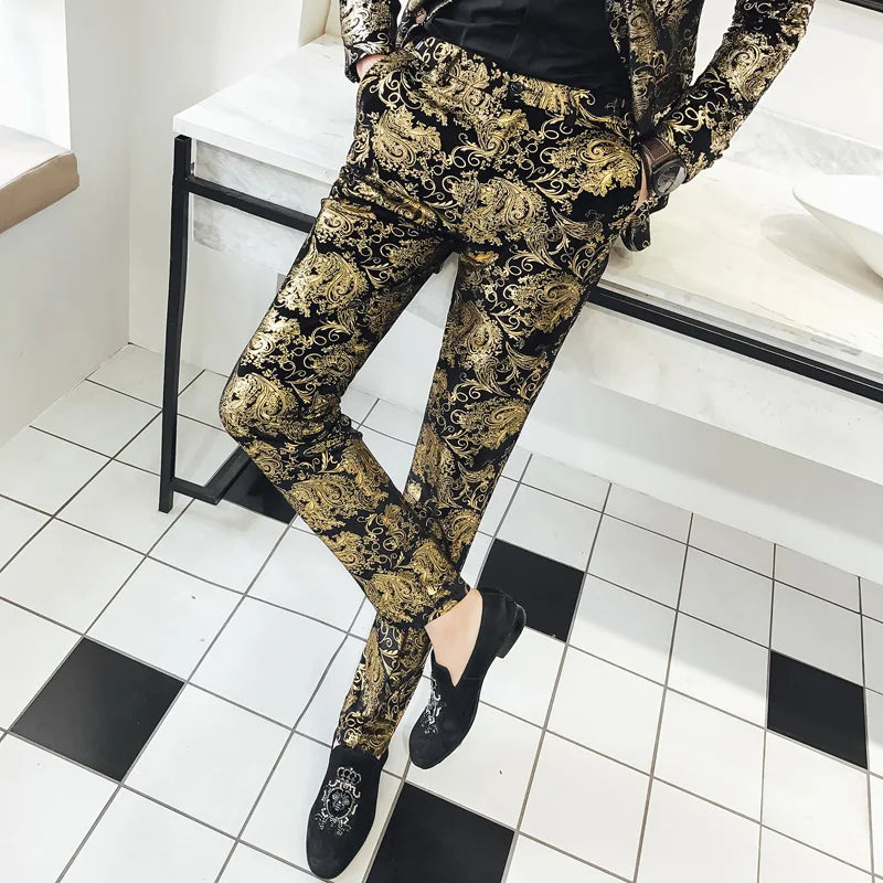 Tuxedo for Mens: Men's Suit Set Shiny Gold and Silver 2-piece Set Korean Fashion