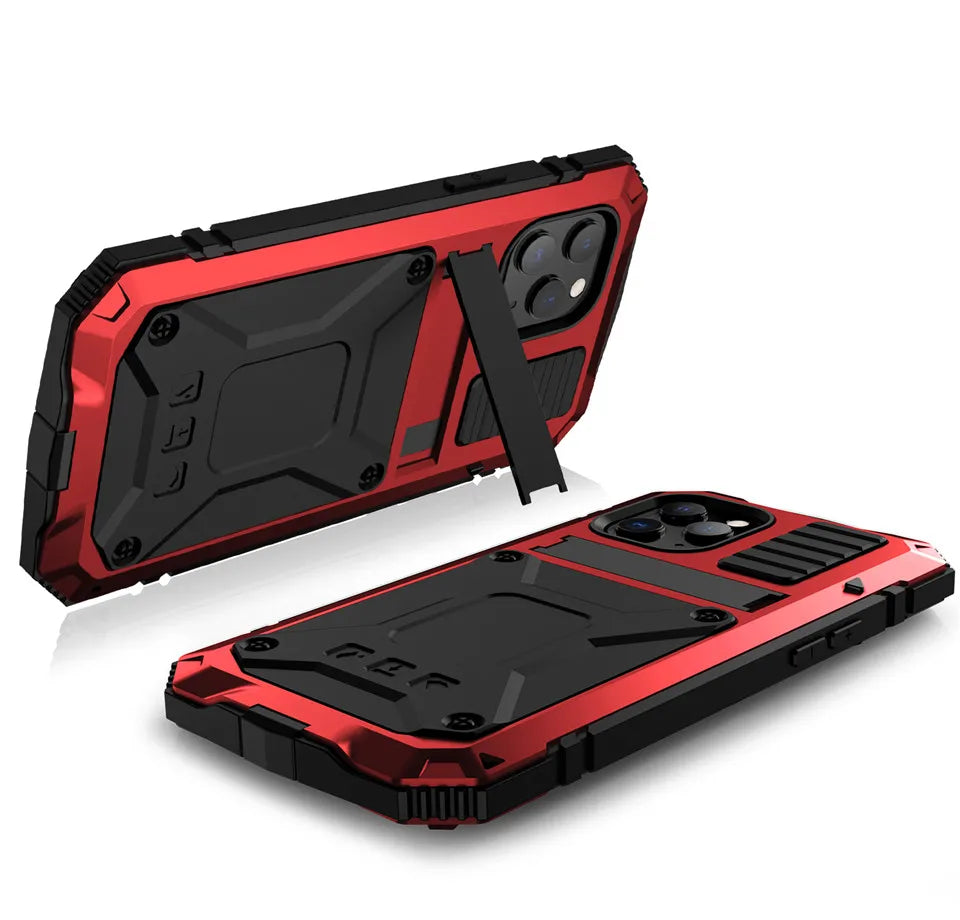 Full-Body Rugged Armor Shockproof Protective Case for iPhone 14 13 12 11 Pro Max Mini 14 Plus Kickstand Aluminum Metal Cover