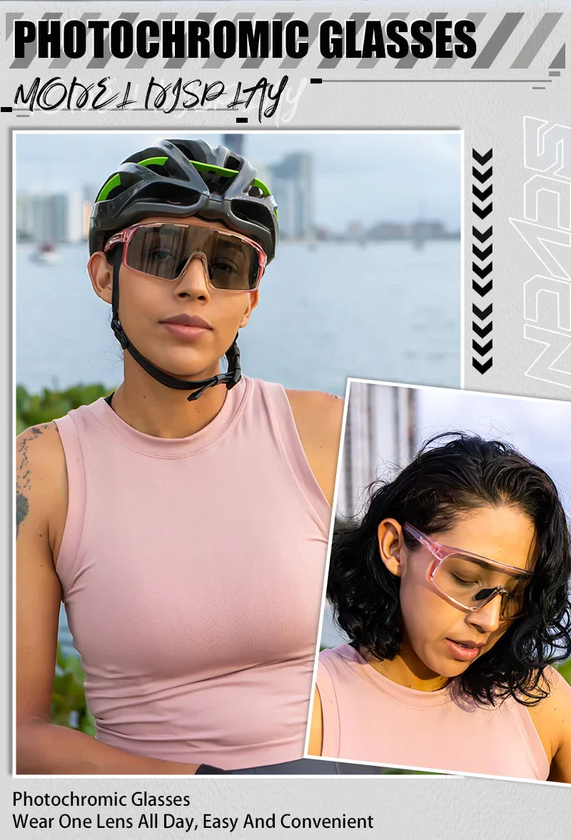 SCVCN Photochromic Cycling Sunglasses Cycling Glasses UV400 Bicycle Eyewear Sports MTB Outdoor Bike Goggles Sunglasses Eyepieces
