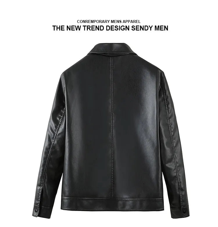 Men Bomber Leather Jacket Anti-wind Lapel Solid Casual Slim Fit Jacket