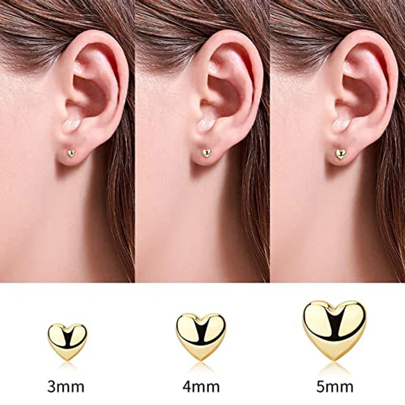 CANNER 3pcs/set Bling Zircon Earring 925 Sterling Silver Cute Mini Heart Star Stud Earrings Ear Bone Earlobe Piercing Jewerly