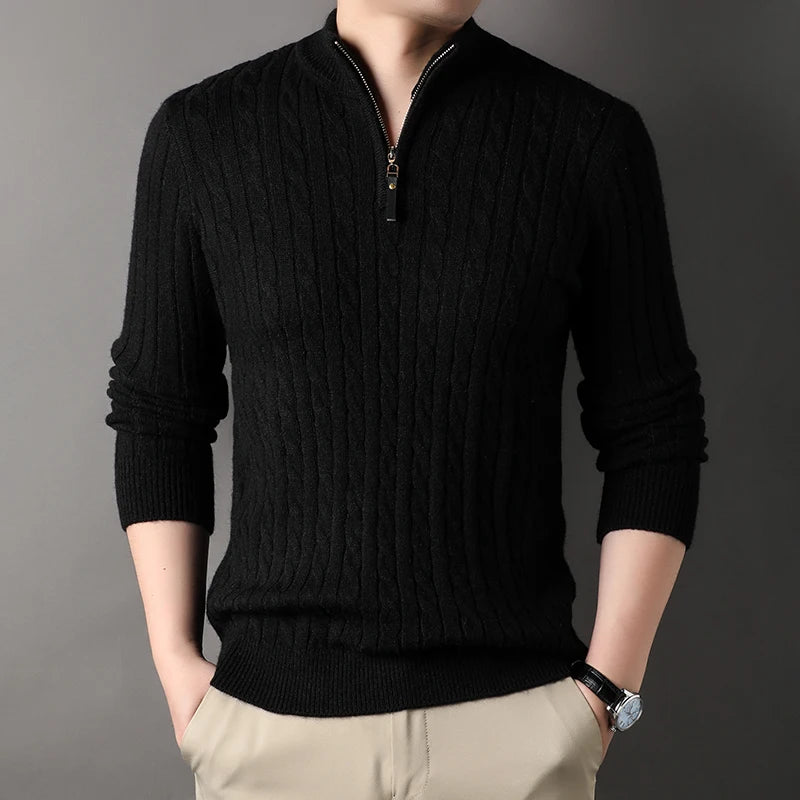 Winter Men's Quarter Zip Sweater Slim Fit Casual Knitted Turtleneck Pullover