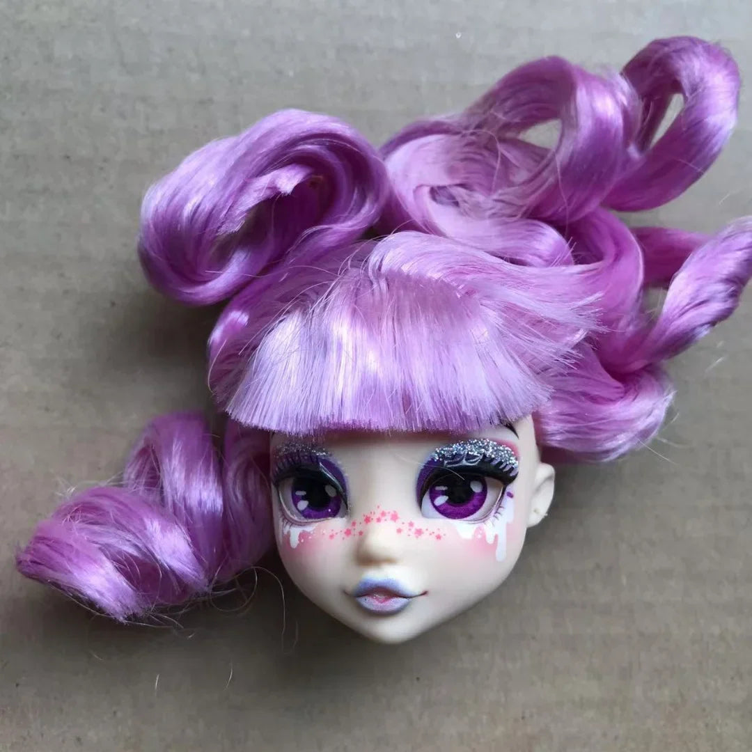 Quality Doll Heads Sparkly Alive Glasses Eyes No Hair Doll Parts White Purple Gold Hair Blue Black Skin Doll Accessories