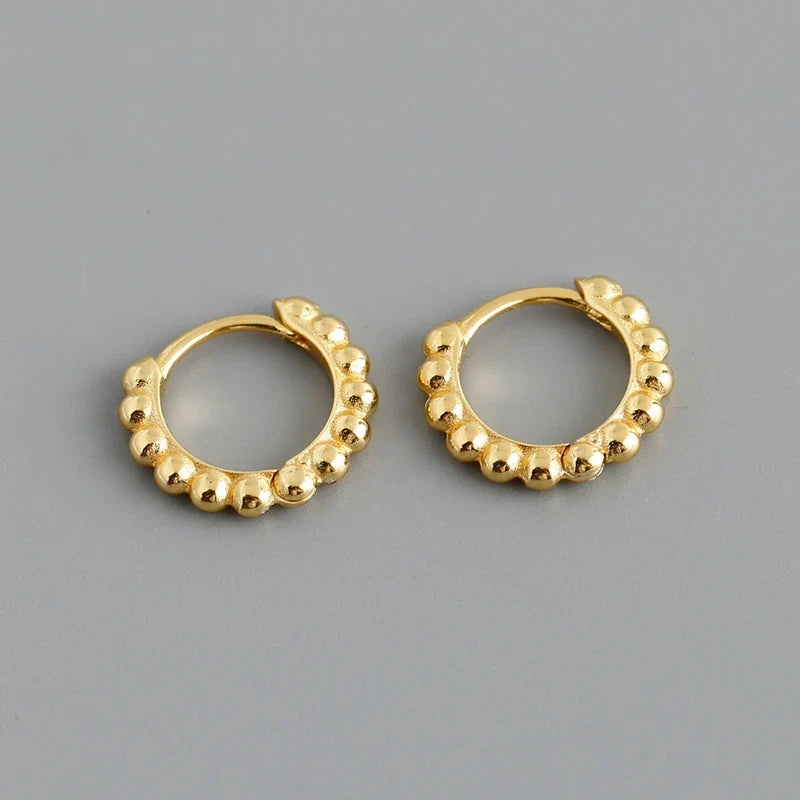 WANTME 925 Sterling Silver Simple Fashion Glossy Beads Gold Huggies Hoop Earrings for Women Gothic Piercing Jewelry Accessories